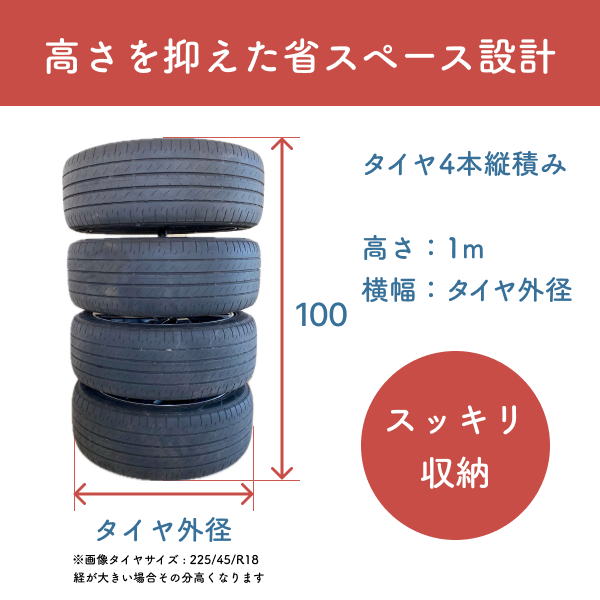 高さを抑えた省スペース設計タイヤラックの説明